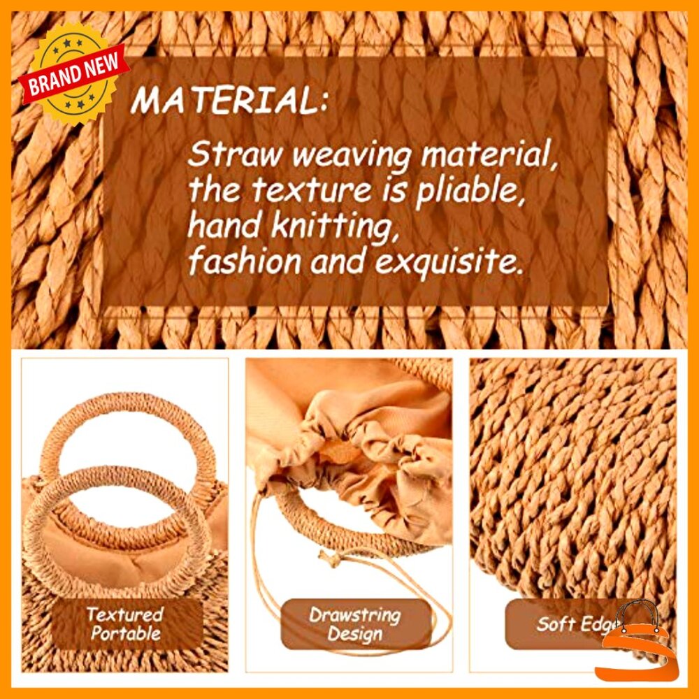Handmade Straw Tote Bag Rattan Woven Handbag Travel Beach Bag - Picture 5 of 7